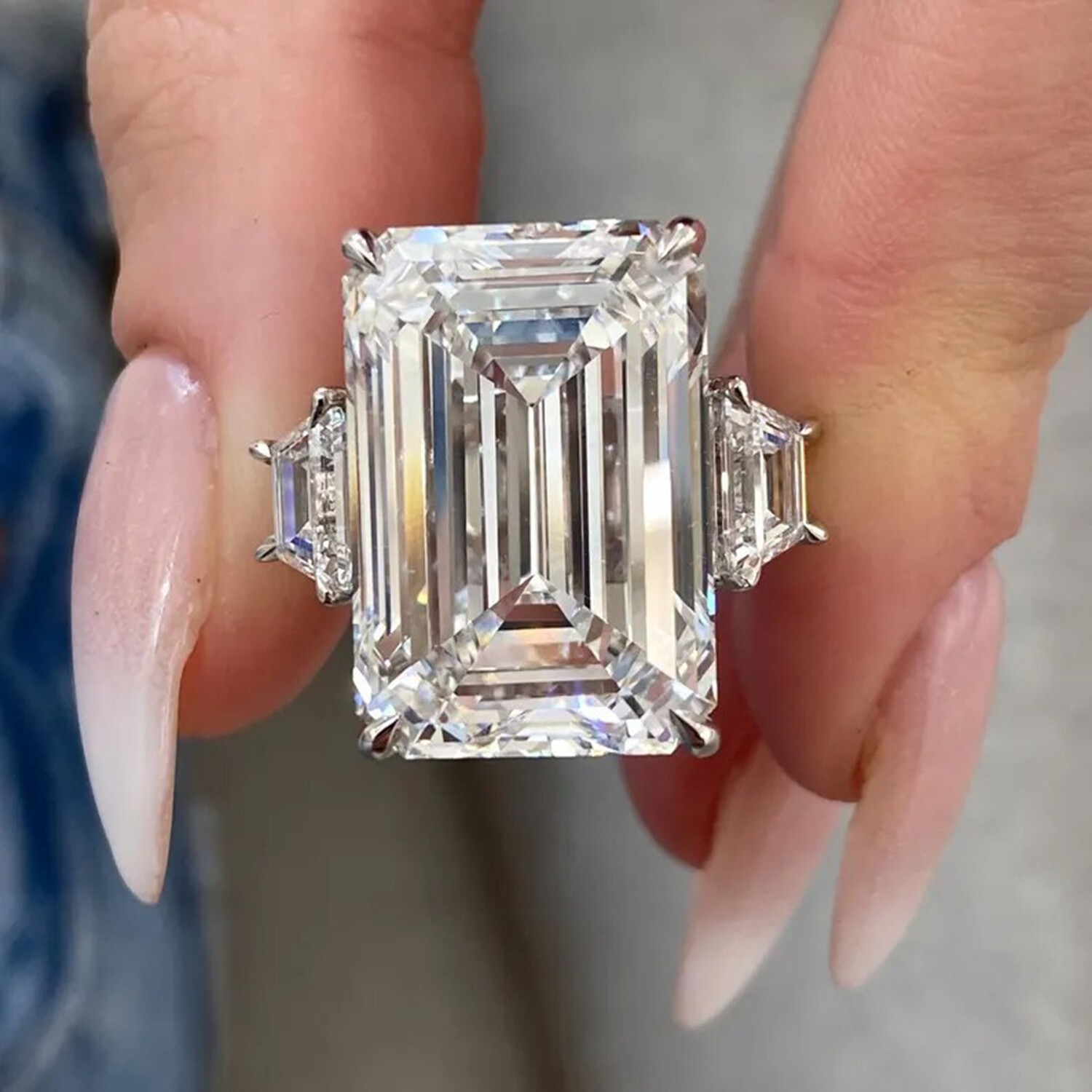 Wedding Gift 21.8 Ct Emerald Cut Lab Grown Wedding Ring Sterling Silver