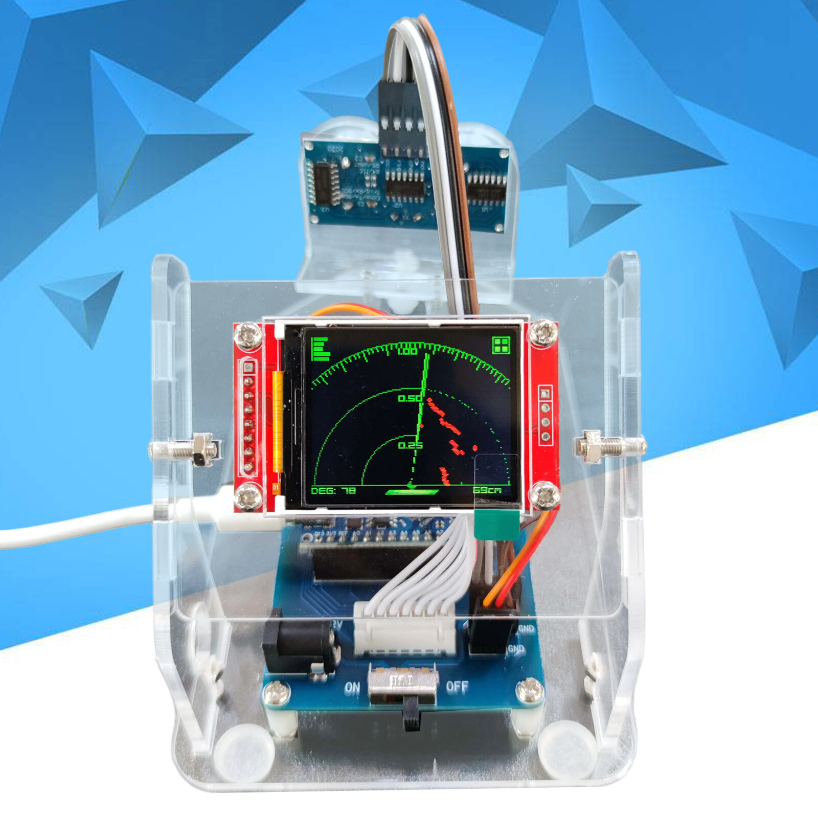 Mini Ultrasonic Radar Screen Display 1M Motor Range Kit for Arduino Starter Kit