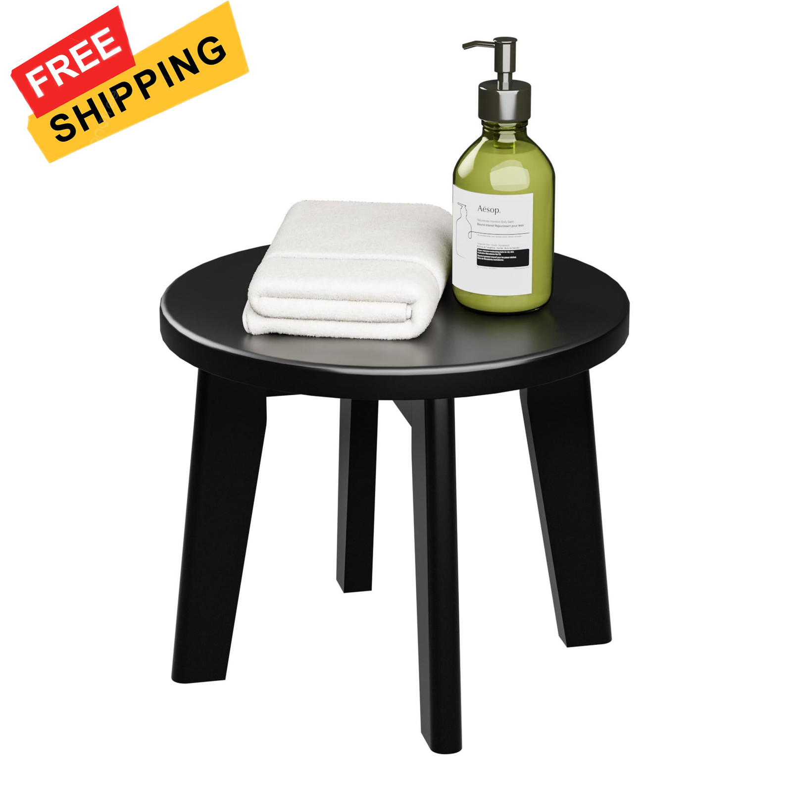 Shower Shaving Foot Rest Stool,Bamboo Step Stool for 11.22x11.22x10.04, Black