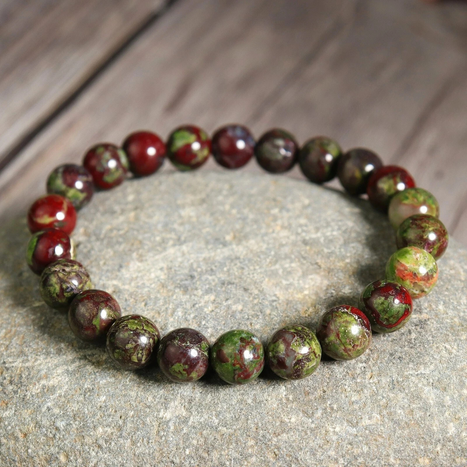 Natural Dragon Blood Jasper 8mm Round Bead Stretch Reiki Healing Bracelet Gift