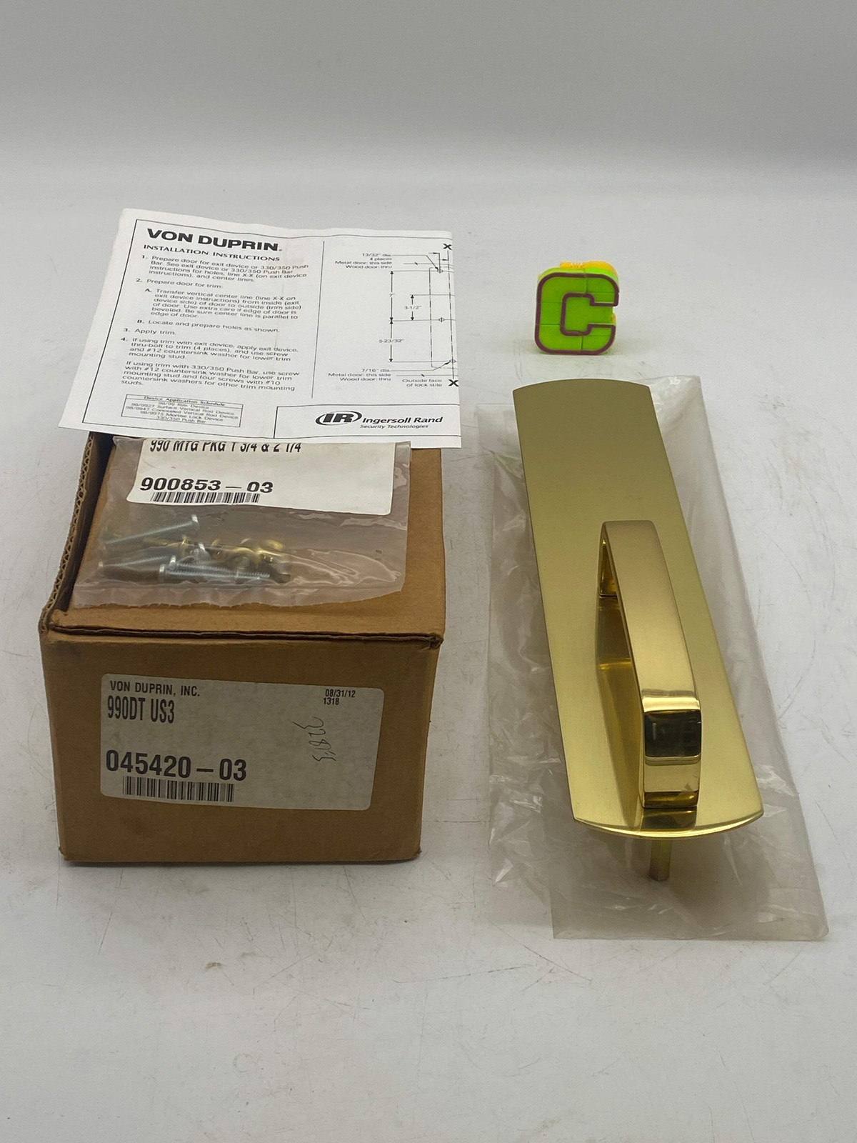 Von Duprin 990DT US3 Dummy Pull Trim Exit Device, Bright Polished Brass (Open Bo