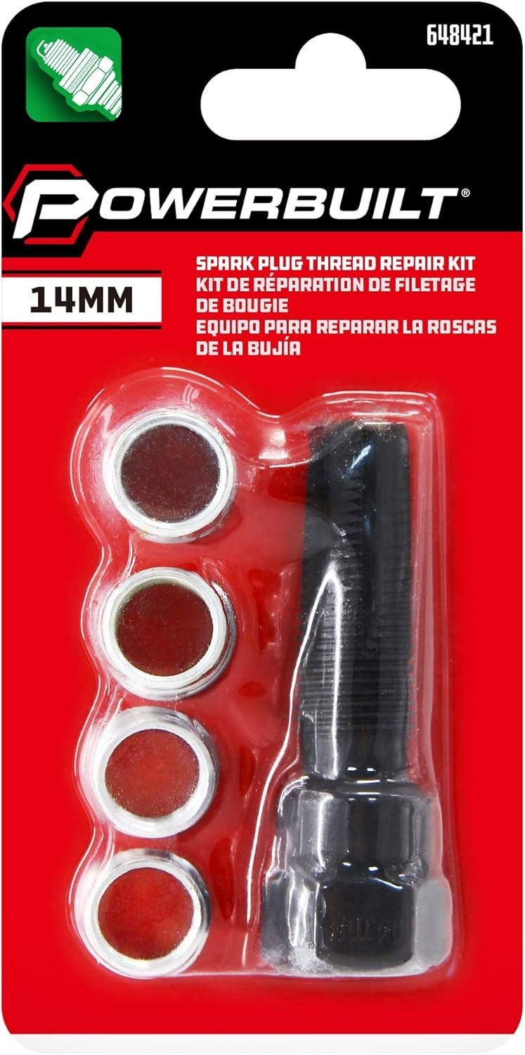 Repair Damaged Spark Plug Threads with 14mm Kit - Tap & 4 Inserts Included