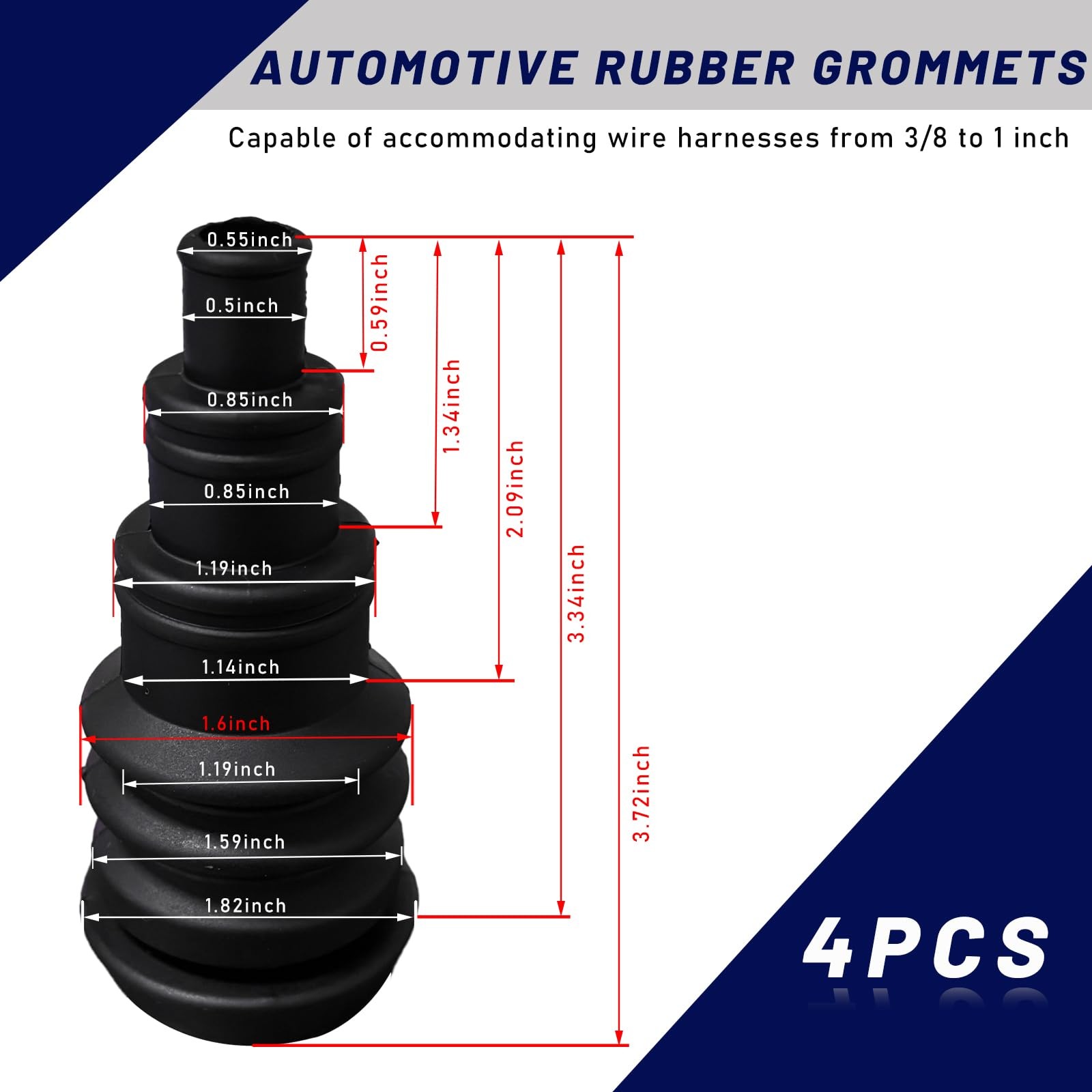 4 PCS Universal Firewall Boot, Rubber Grommets Can Accommodate 3/8 to 1 Inch ...