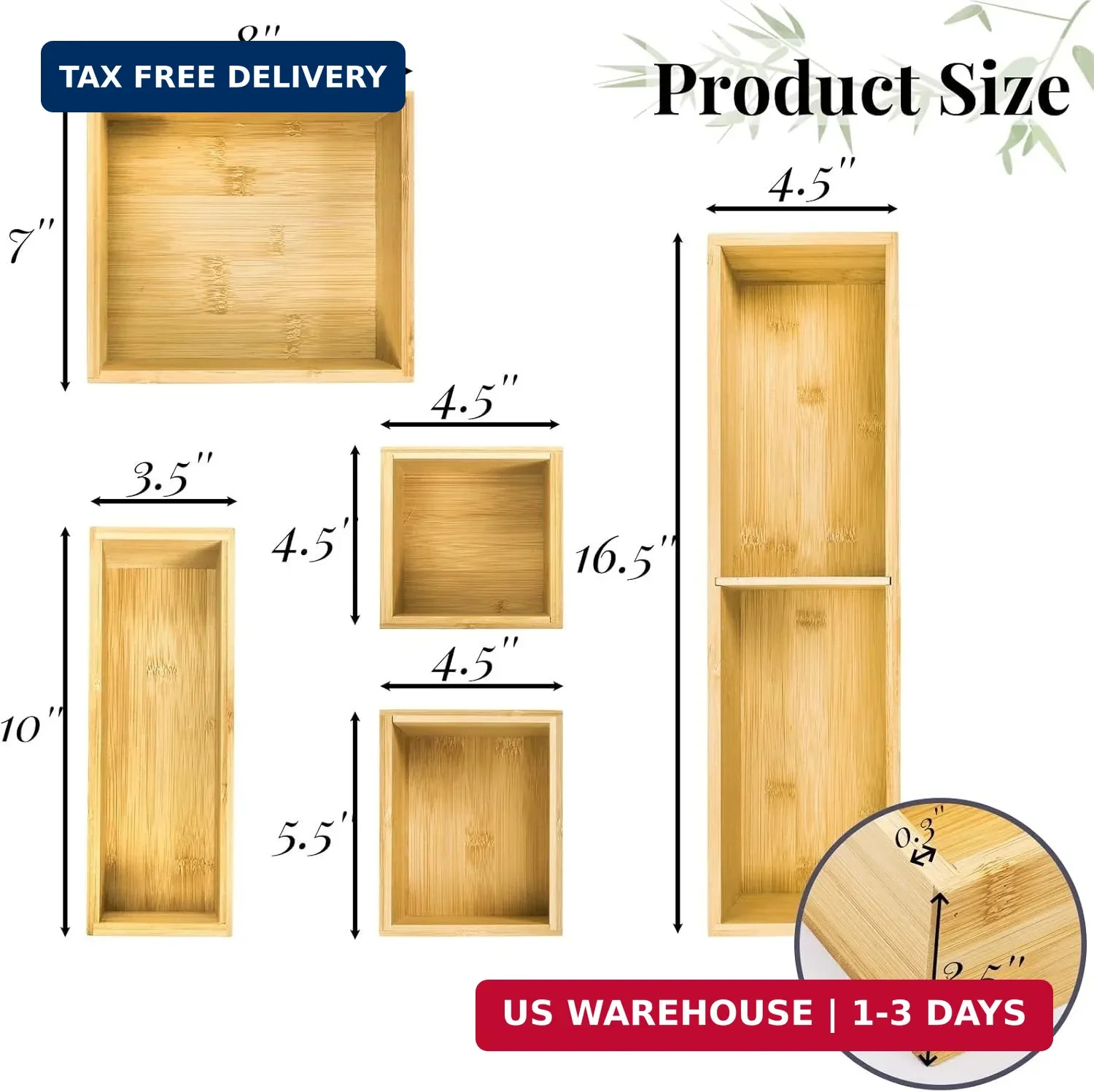 ZAVOOS 5 Pieces Bamboo Drawer Organizer, Multi-Use Individual Junk Tea Storage D