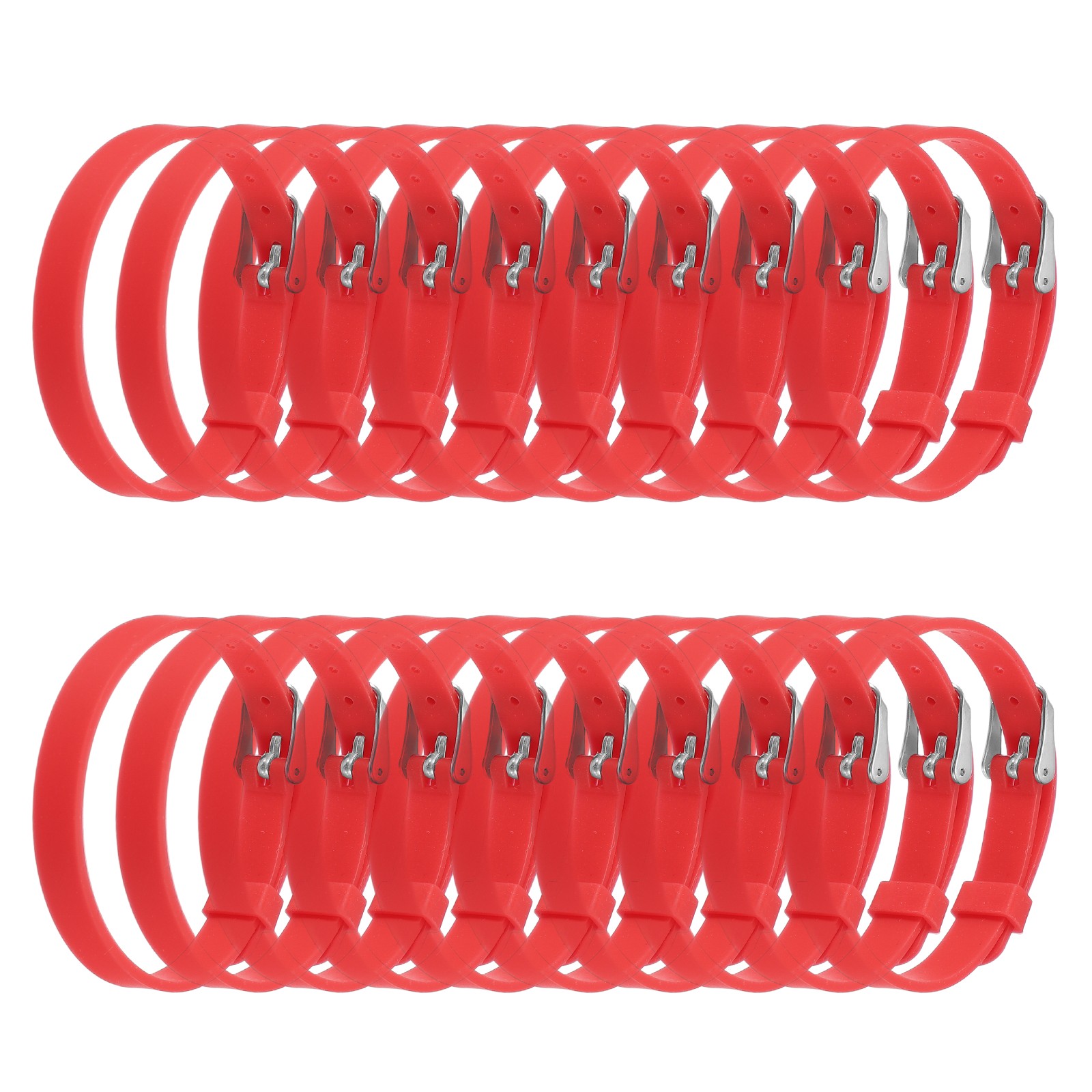 20 Pack Slide Bracelet Wristband 8.2 x 0.3” Silicone Adjustable Bracelet Red