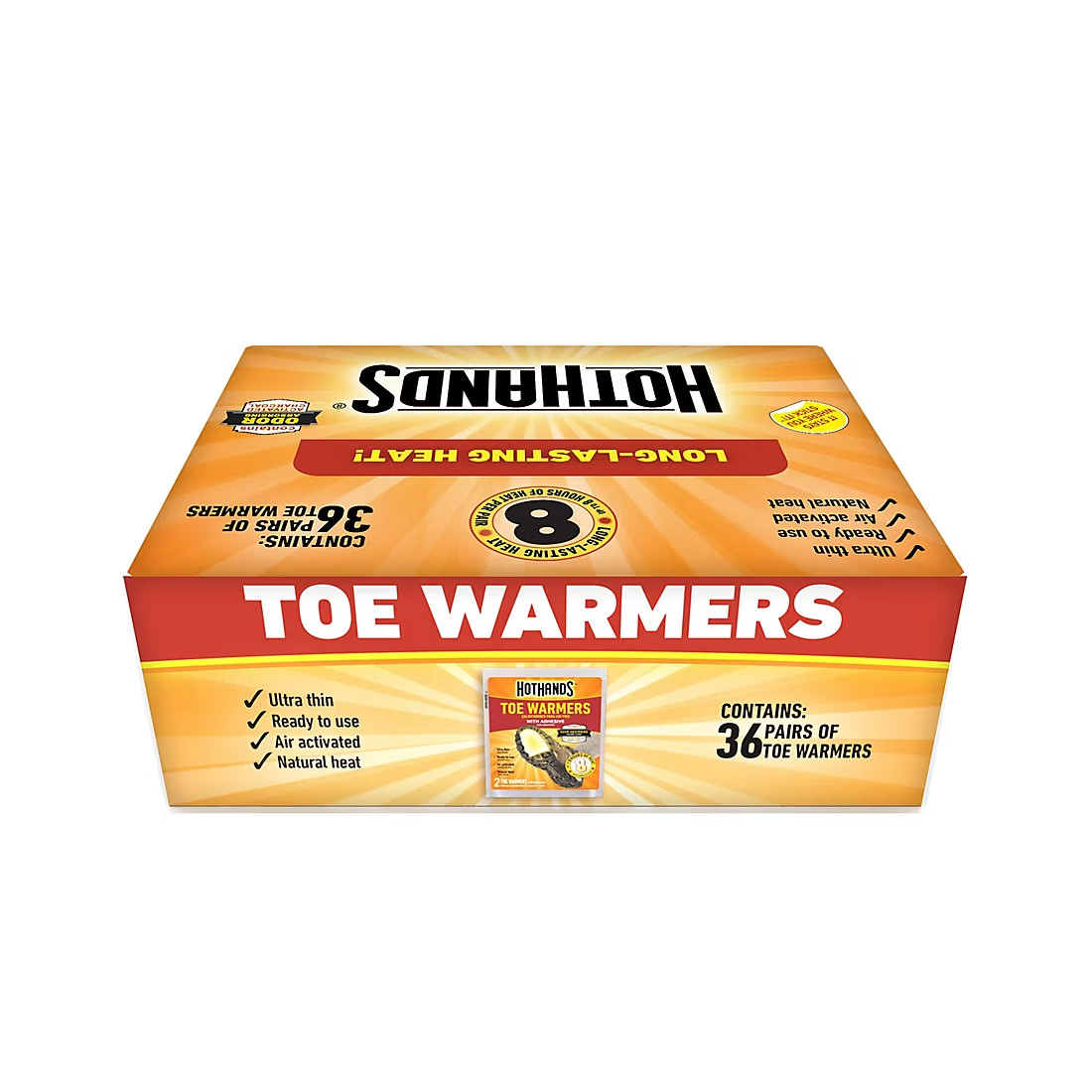 HotHands Toe Warmers with Adhesive, 36 Pairs (72 Total) , Up to 8 Hours of Heat