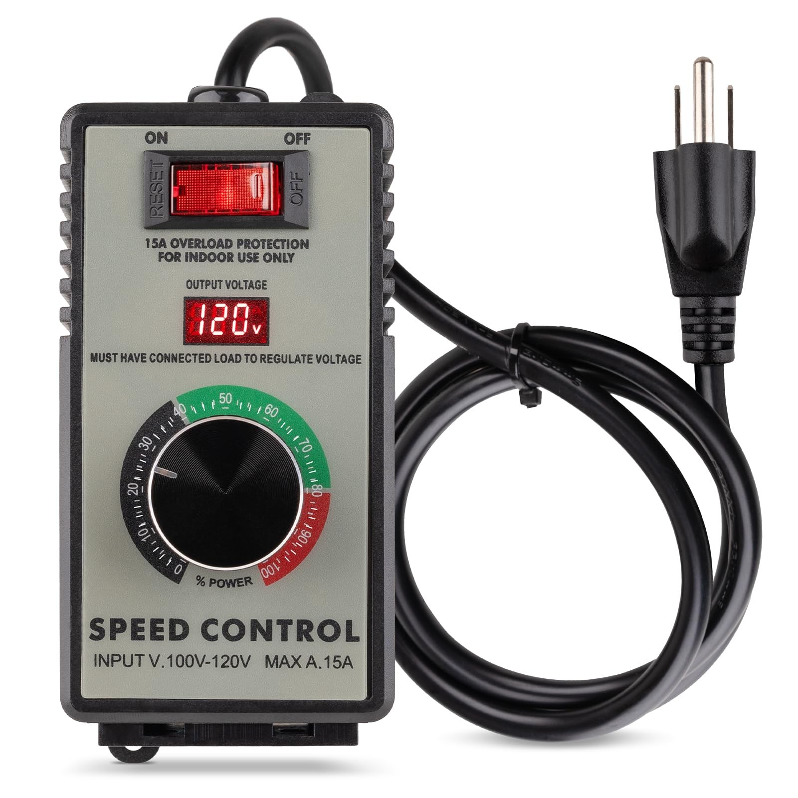 120V 15A AC Motor Variable Speed Controller Regulator LED Overload Protect