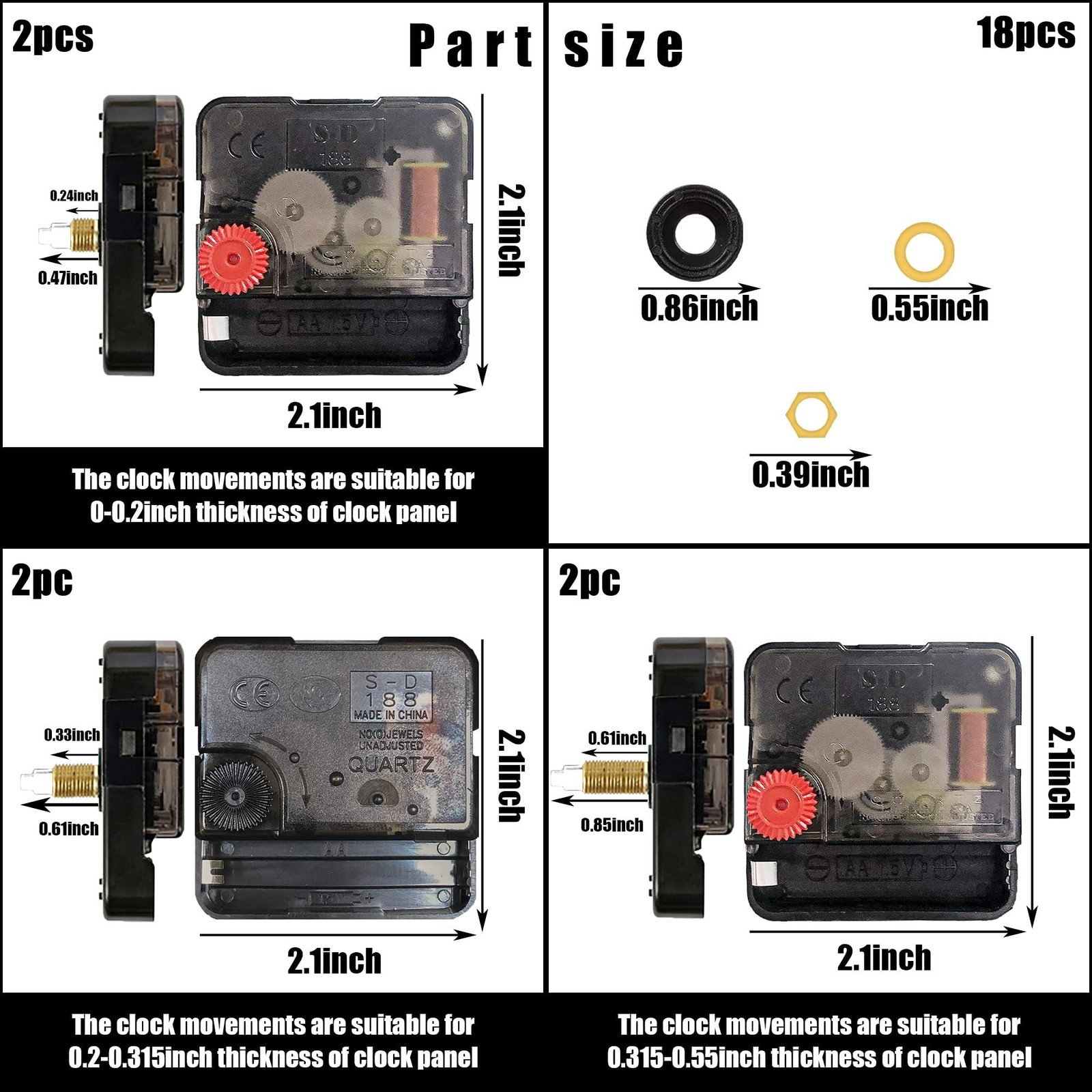 6 PCS High Torque Quartz Clock Movement Mechanism Replacement Clock Kit with ...