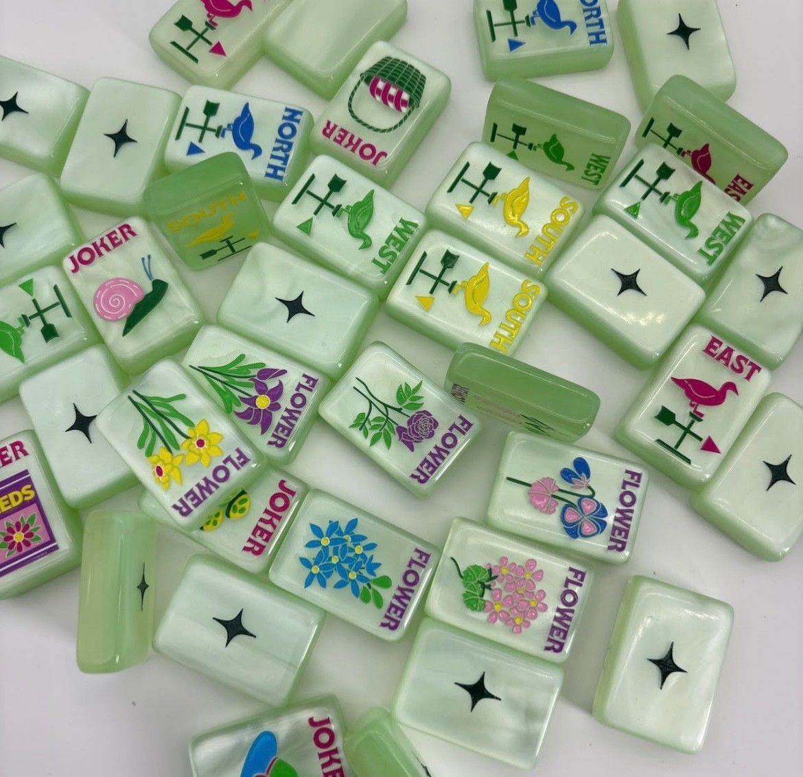 Garden Glow - Matcha Pearl Mahjong Tiles + Free storage Bag