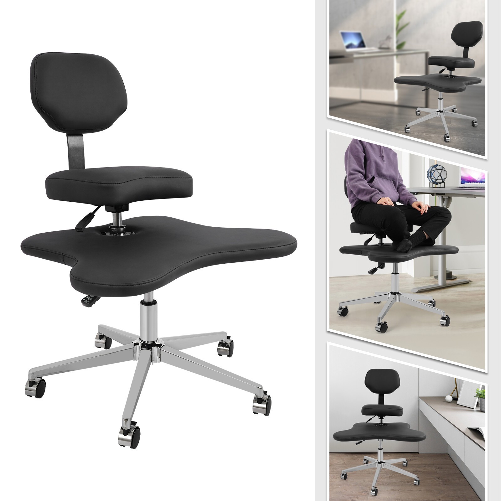Cross-Legged Office Chair with Wheels �C Adjustable Meditation Criss Cross Seat