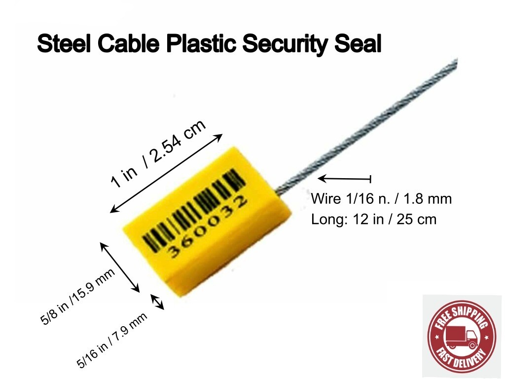 Cable Steel Lock Security Seal 200 pcs. YE, 12" 1.8 mm Numbered & Barcode