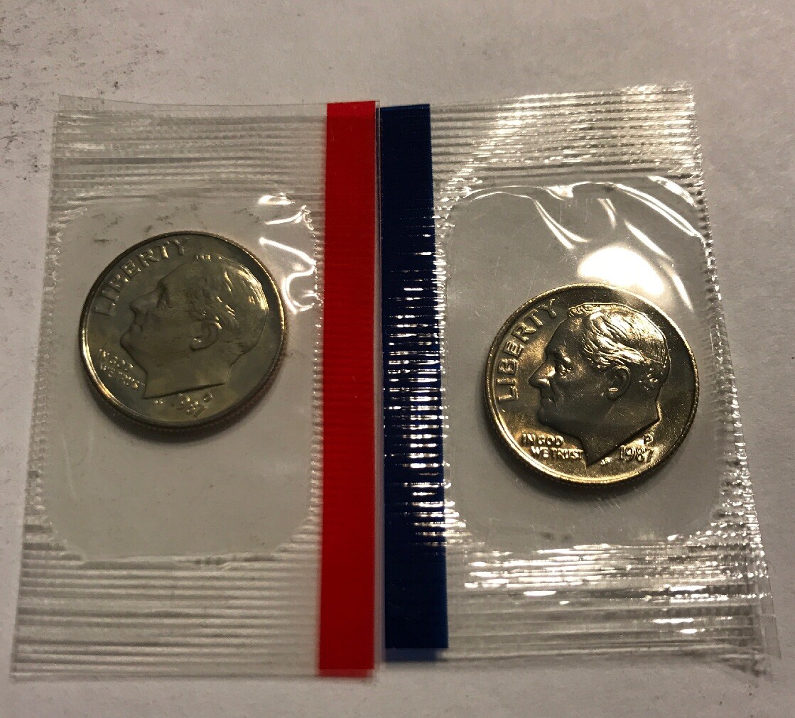 1987 P&D Roosevelt Dime from Mint Set in Mint Cello with Free Shipping