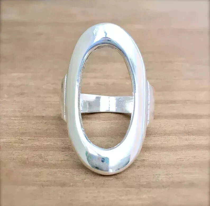 Large Open Oval 925 Sterling Silver Band &Statement Ring Handmade Ring All size