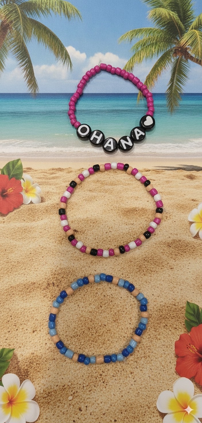 (Ohana) Stitch Handmade Beaded Bracelet Set of 3 Each with Multiple Colors New