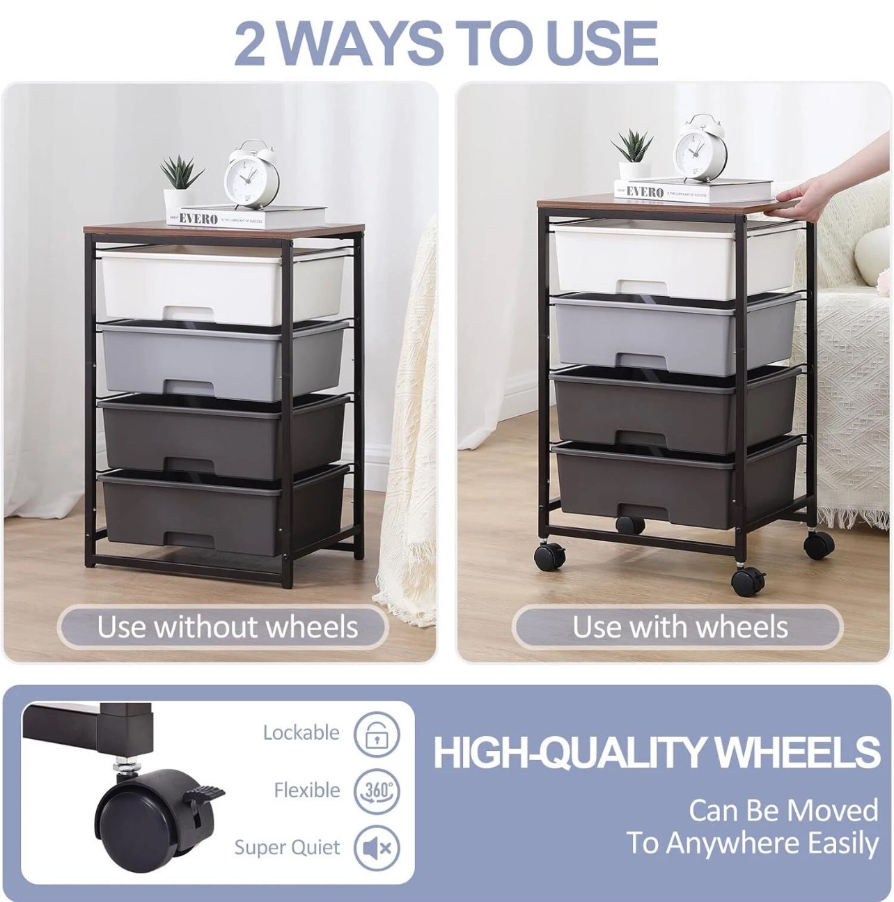 Sykiariol Rolling Storage Utility Cart With 4 Drawers