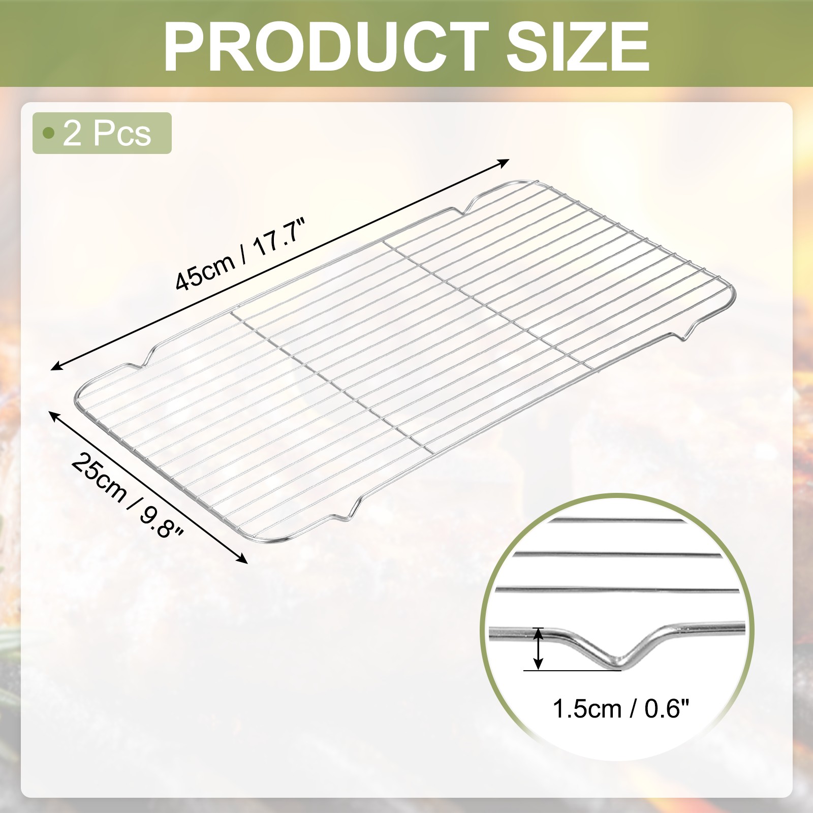 2pcs Rectangle Rack, 17.7" x 9.8" Stainless Steel Wire Cookie Rack, Silver