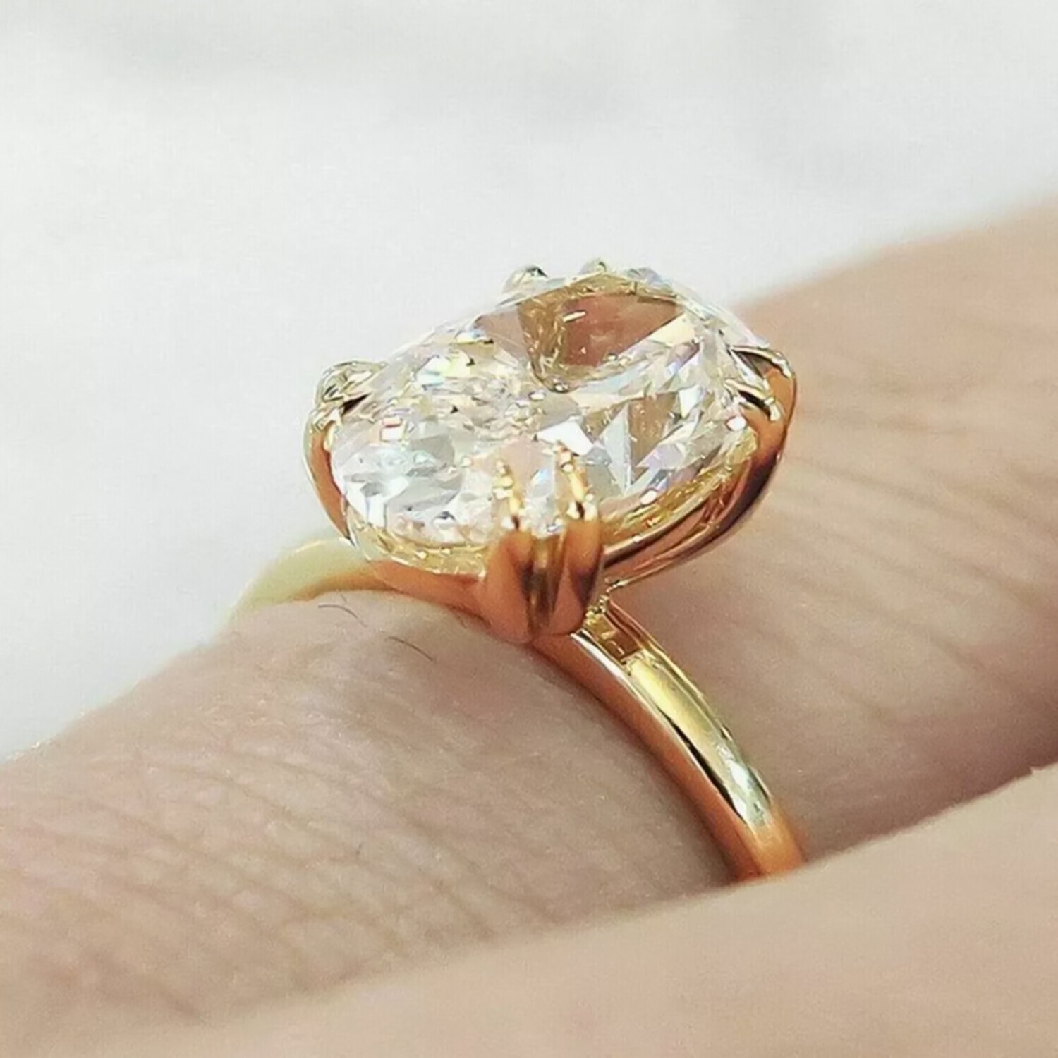4.00 Ct Oval Cut Off White Treated Diamond Ring in 925 Silver Certified
