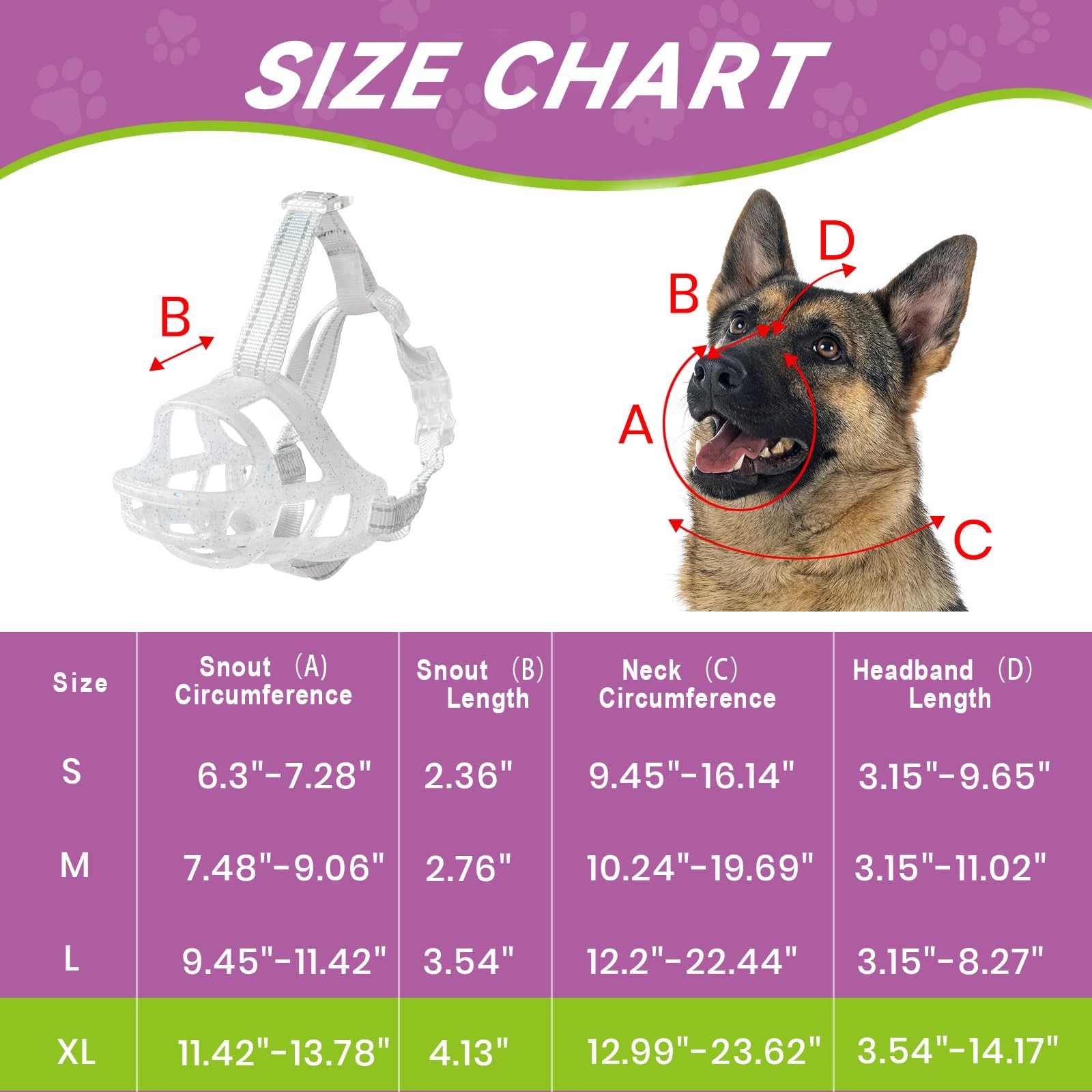Transparent Size XL GlowinTheDark Dog Basket Muzzle AntiBiting Chewing