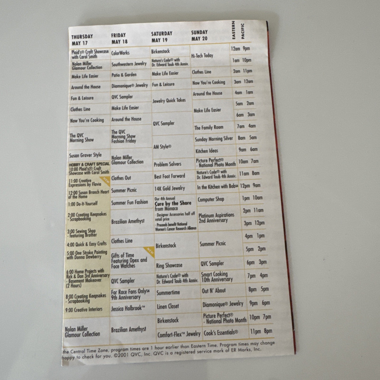 QVC Program - From April 23 through May 20, 2001