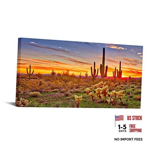 Large Single Piece Canvas Painting North American Sonoran Desert at Sunset