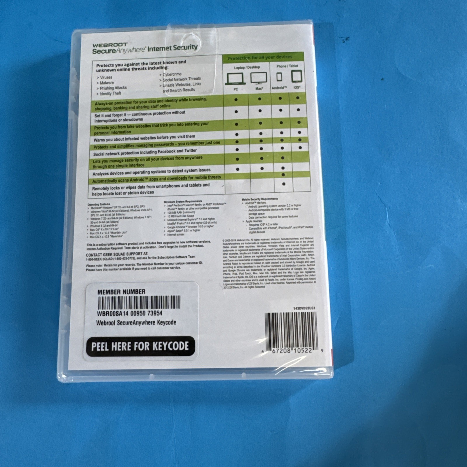 SEALED Webroot Secure Anywhere Internet Security 3 Devices Win/Mac/Android. SH P