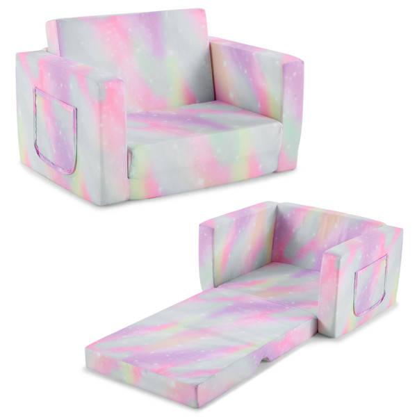 Kids Foldable Sofa Bed Single Chaise Lounge Spray-Print Slant Peach Fabric Spong