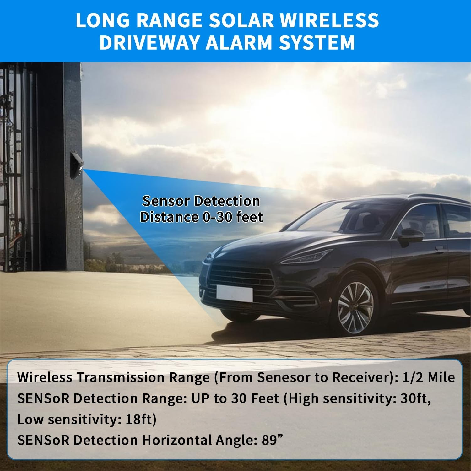 Solar-Powered Driveway Alert System - Wireless Motion Sensor Doorbell with We...