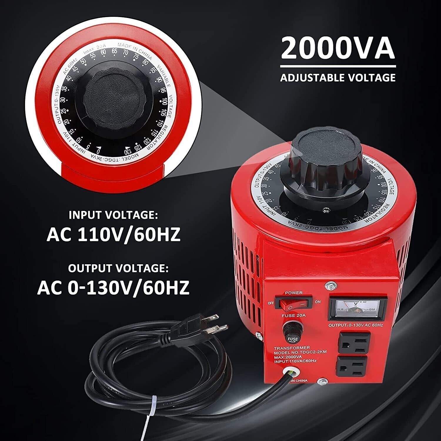 YaeCCC 20Amp Variac Variable Transformer AC Voltage Regulator 2000VA 0-130V