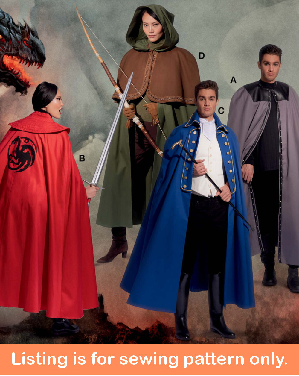 SEWING PATTERN Mens Womens Costume Cloak Cape Knightfall Medieval Colonial 8335