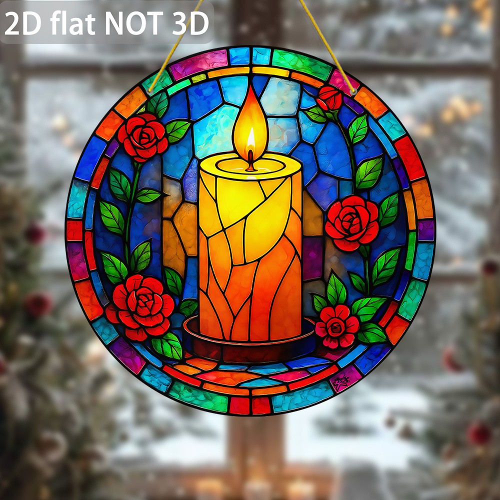 Acrylic Candle Rose Sun Catcher Cozy Holiday Window Art Decor Housewarming Gift
