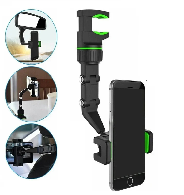360° Adjustable Car Rearview Mirror Phone Holder Mount Rotation Multifunction