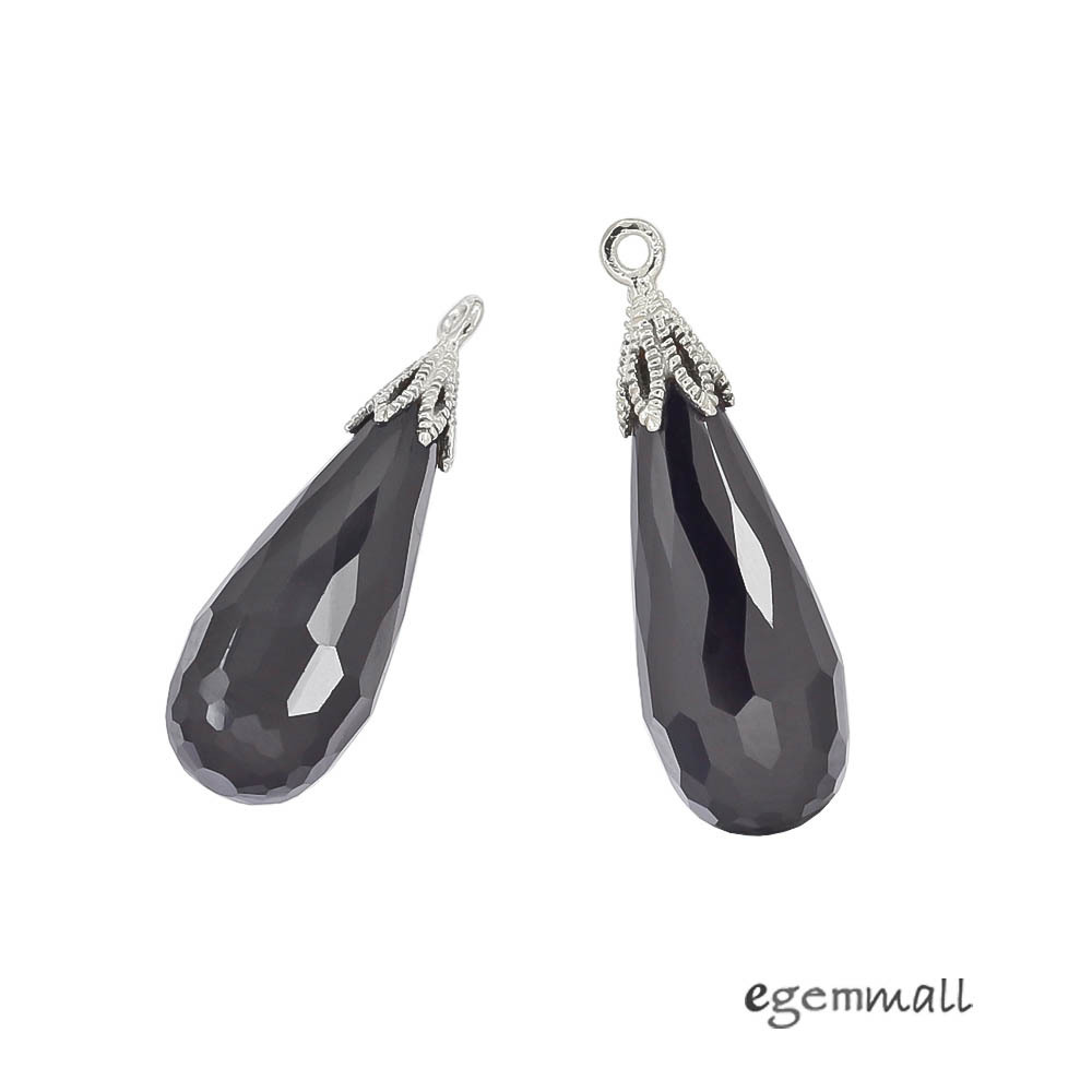 2 Sterling Silver Black CZ Teardrop Pendant Earring Charm Beads #51548