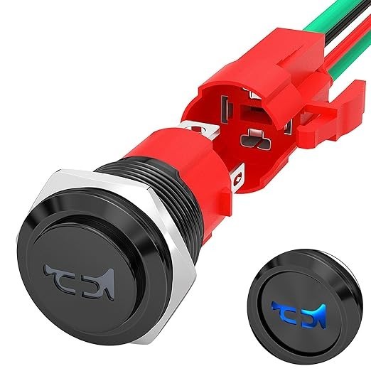Horn Button Switch 12V 20A 16mm Metal Momentary Push Button Blue LED Stainless