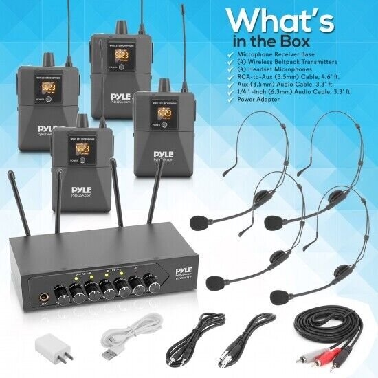 Pyle UHF Wireless Lavalier Microphone Set 4 Transmitters Home Recording PDWM4122