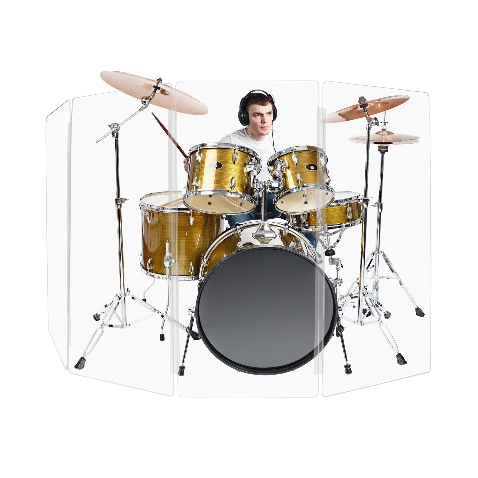 Drum Shield, Premium Acrylic Drum Screen 4 Panels 2ft x 4ft with Living Hinges