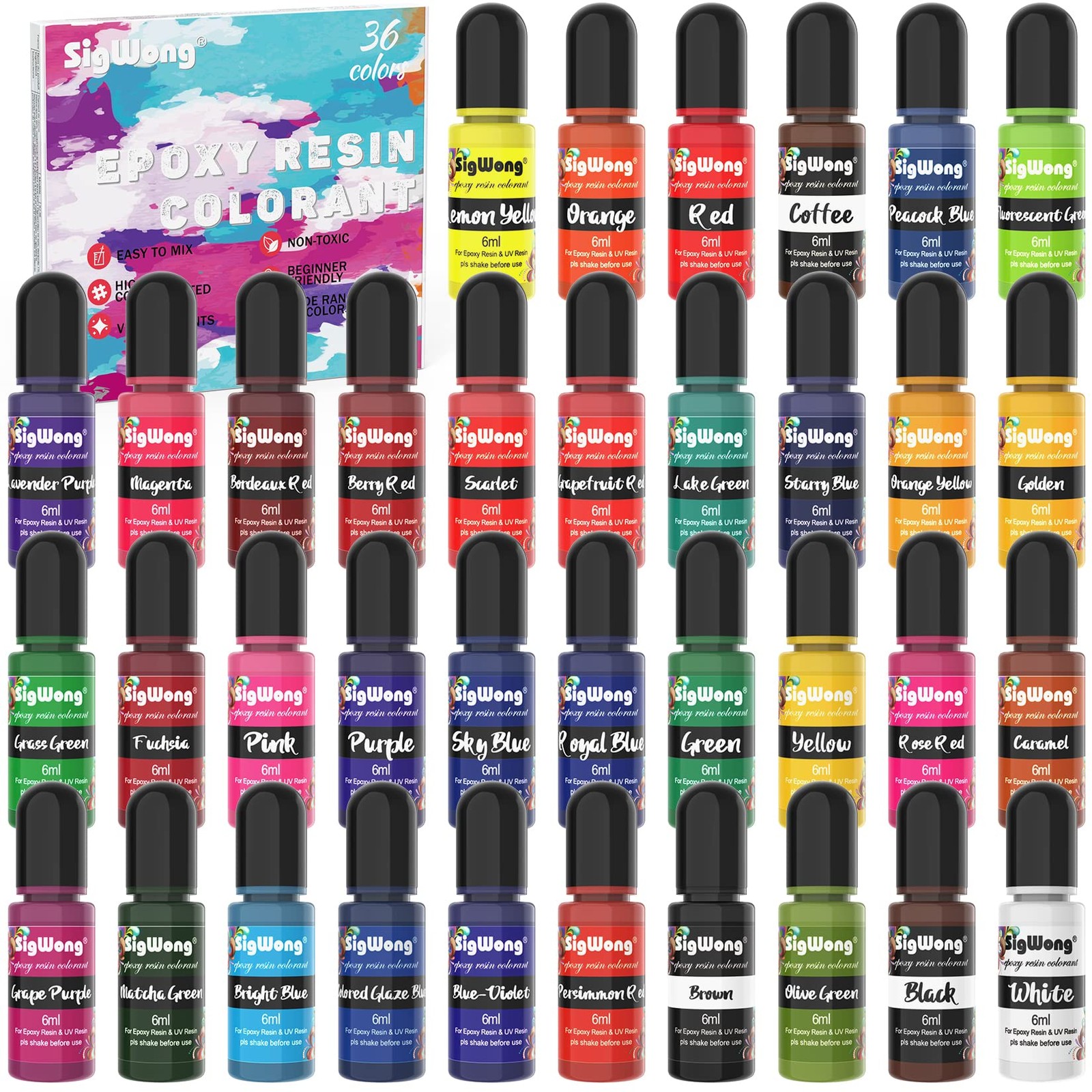 Epoxy Resin Pigment - 36 Color Liquid 0.34 Fl Oz (Pack of 24), 36 Colors-6ml
