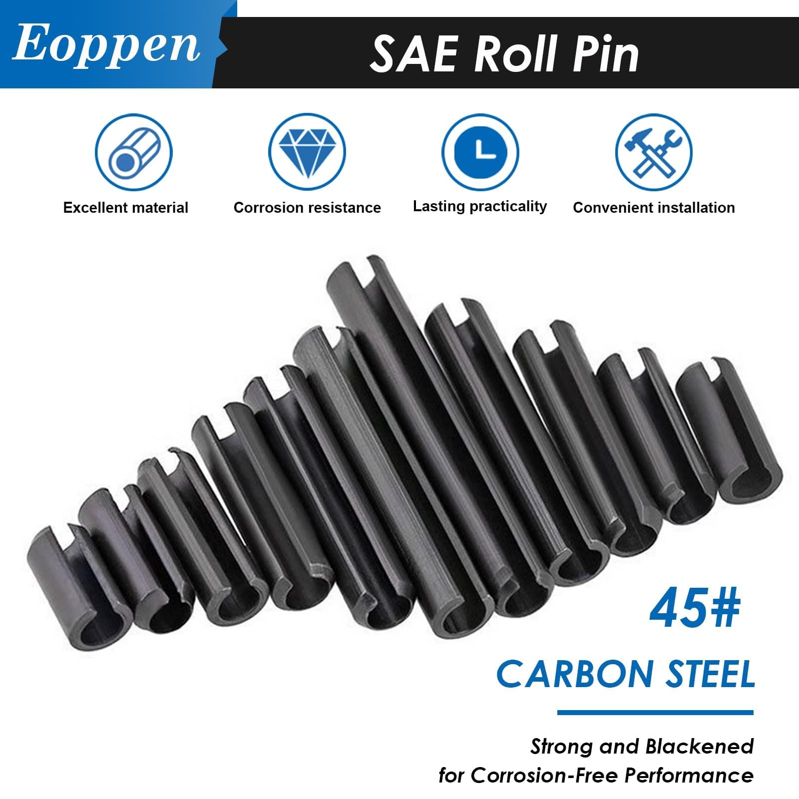 Eoppen 230Pcs SAE Roll Pin Assortment Set - Slotted Pins
