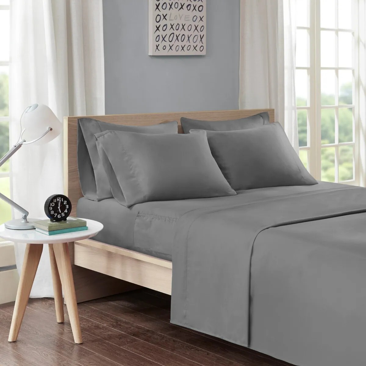 Intelligent Design Microfiber Sheet Set with Side Storage Pockets Charcoal Grey
