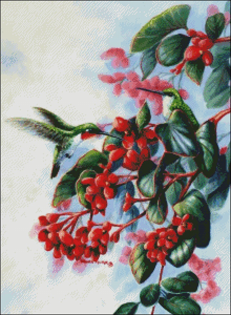 Springtime Hummingbirds - DIY Chart Counted Cross Stitch Patterns Needlework
