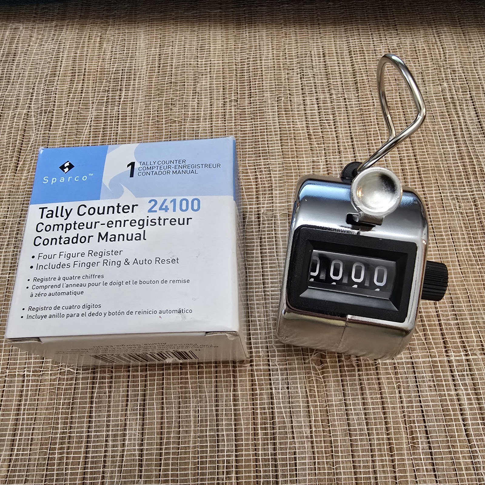 NEW! Sparco Handheld Tally Counter - 4 Digit - Finger Ring -  -Nickel Plated