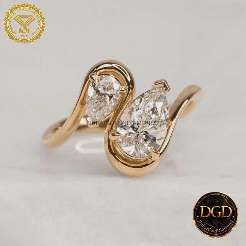 14K Yellow Gold Pear Cut IGI Certified Lab Grown Diamond Engagement Gift Ring