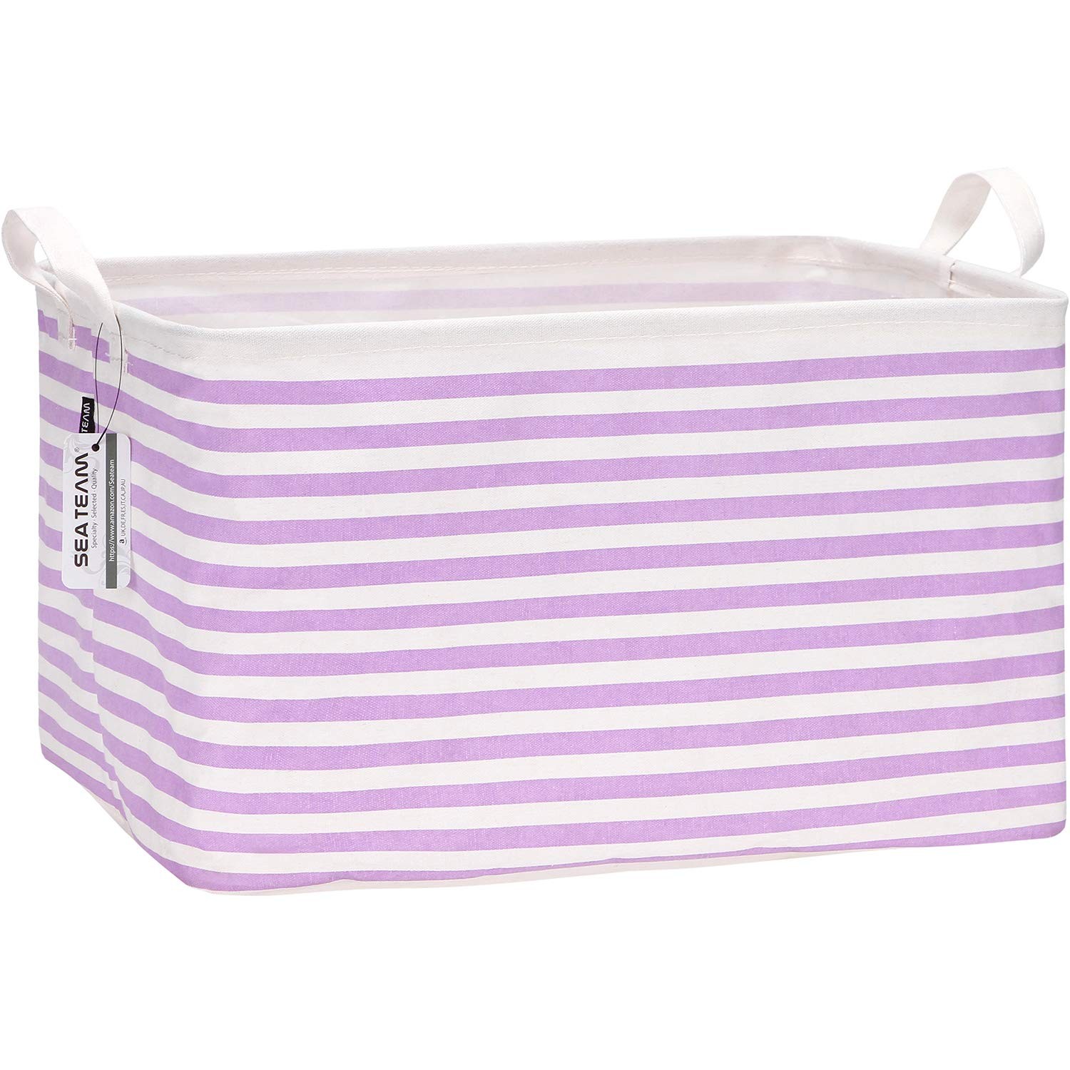 Collapsible Canvas Fabric Storage Basket with Handles, Rectangle Waterproof S...
