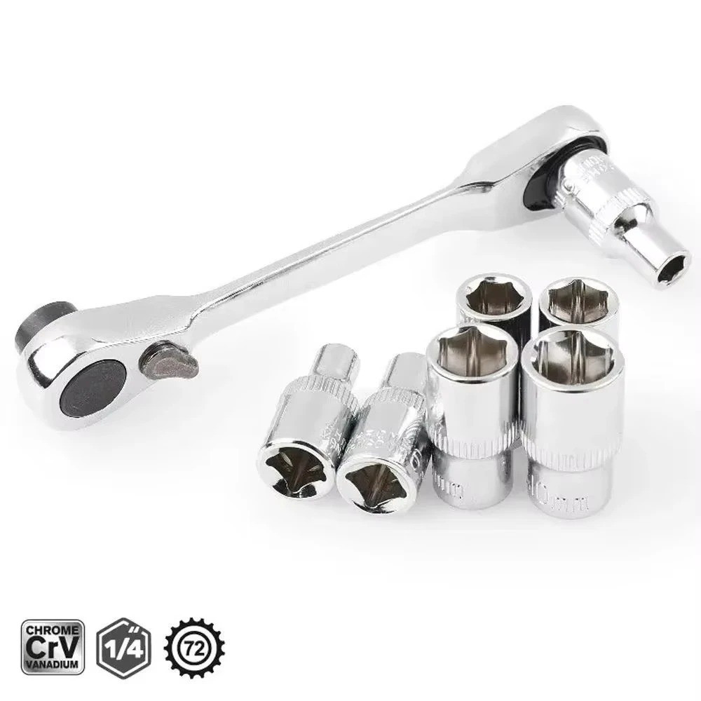 1/4" Mini Double-Ended Quick Socket Ratchet Wrench Rod Screwdriver Bit Tools *