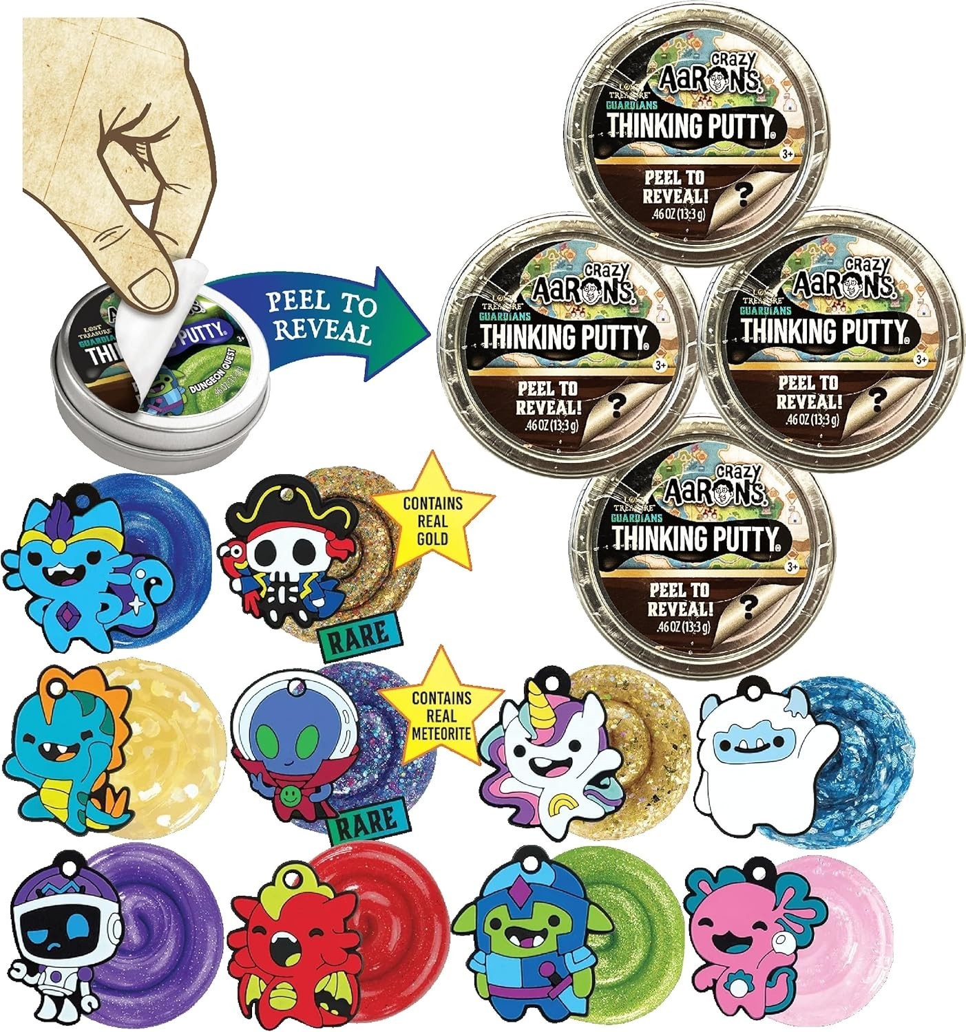 Crazy Aaron's Putty Mini Tins Lost Treasure Guardians Peel to Reveal Putty and C