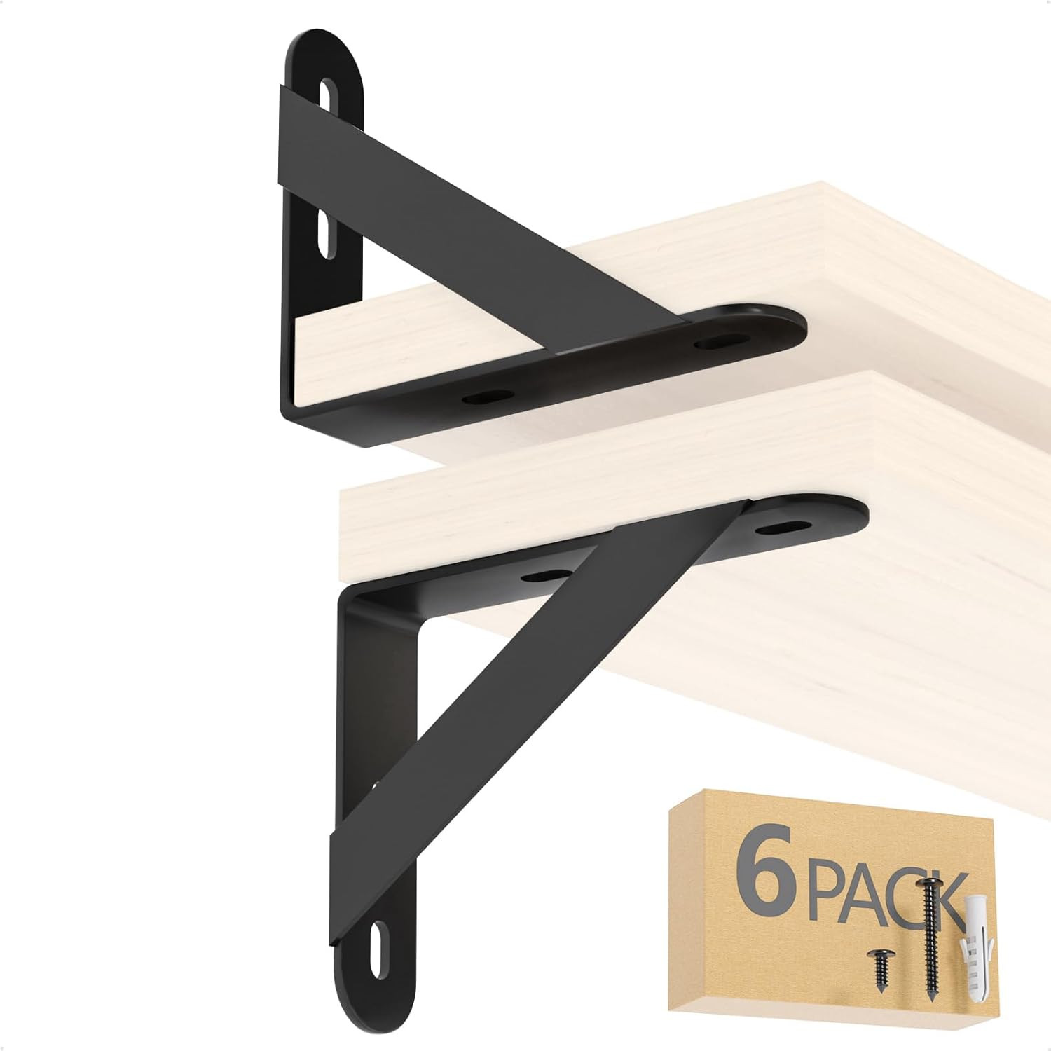 4X3 Shelf Brackets 6-Pack, Shelf Support Shelf Holder Steel Wall Mount Heavy Dut