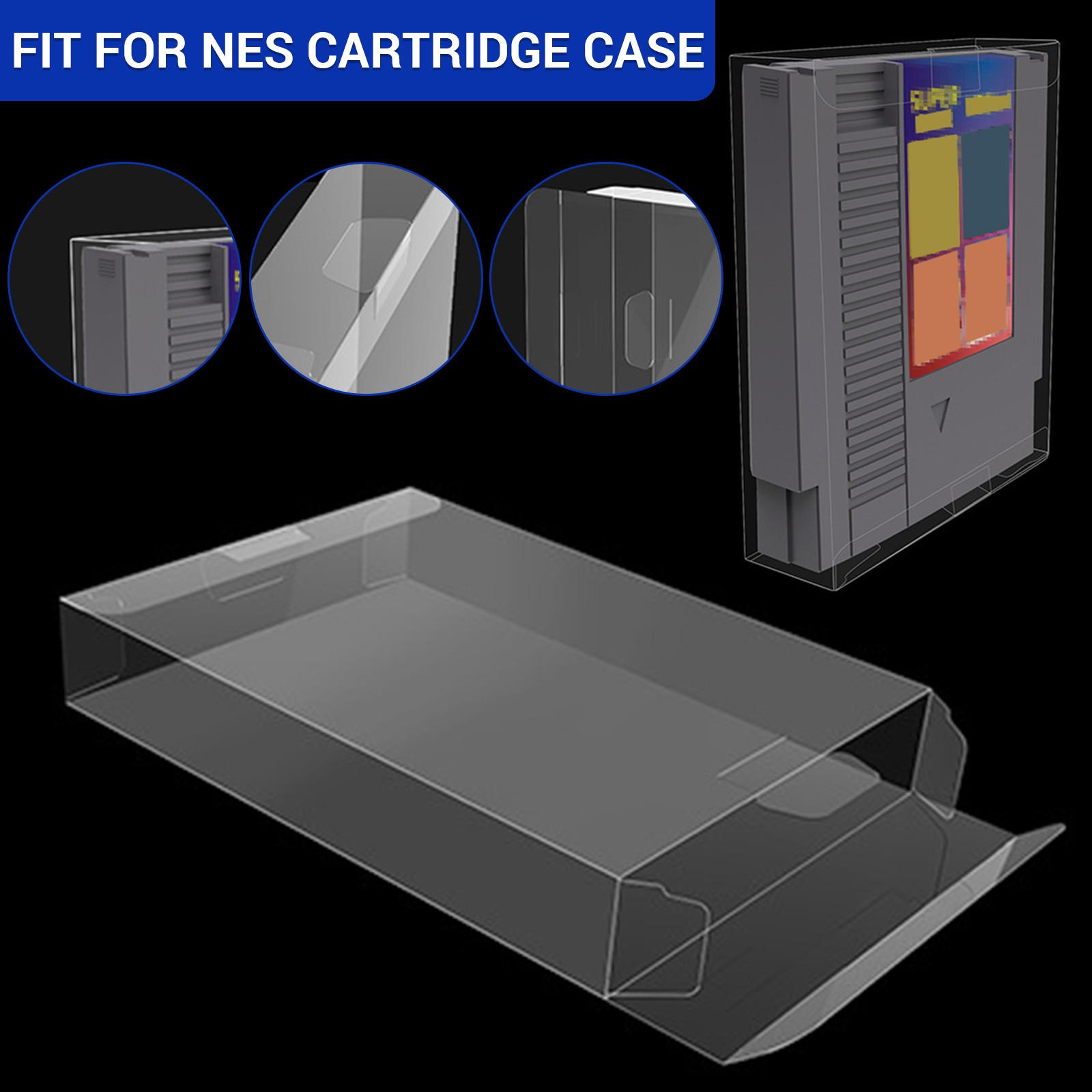 For Nintendo NES Game Cartridge - Clear Protective Box Protector Sleeve Case USA