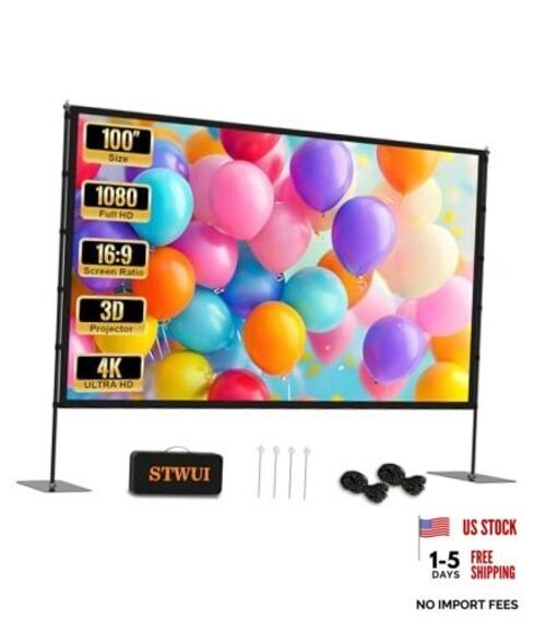 Projector Screen with Stand - 100 Inch Outdoor Projector Screen Portable