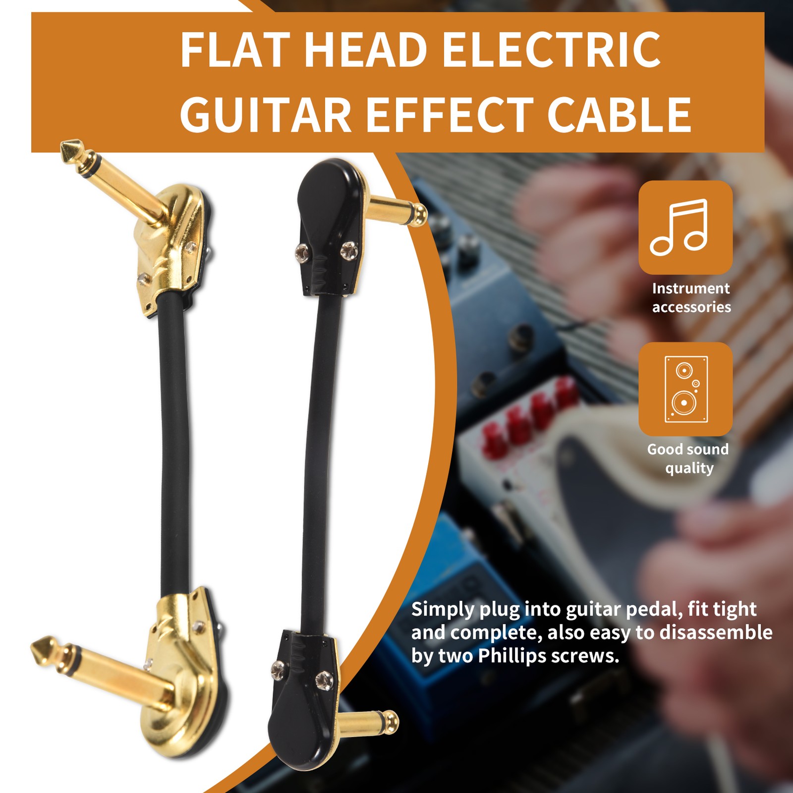 Guitar Patch Cable Pedal Patch Cords 1/4-Inch Right Angle Low Profile5407