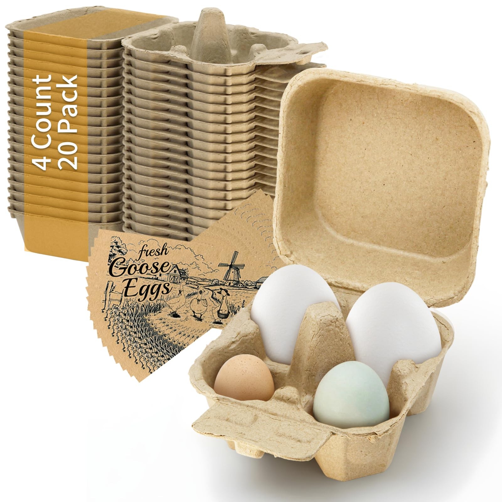 20 PCS 4 Grids Goose Egg Cartons Bulk Blank Natural Pulp Cardboard Boxes
