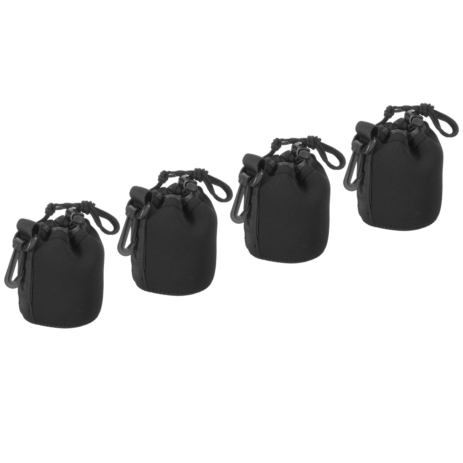 4 Pcs 3" ID x 3.9" H Drawstring Lens Pouch Black